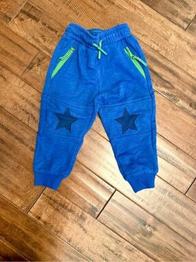 Mini Boden Royal Blue Star Knee Joggers with Lime Green Accents